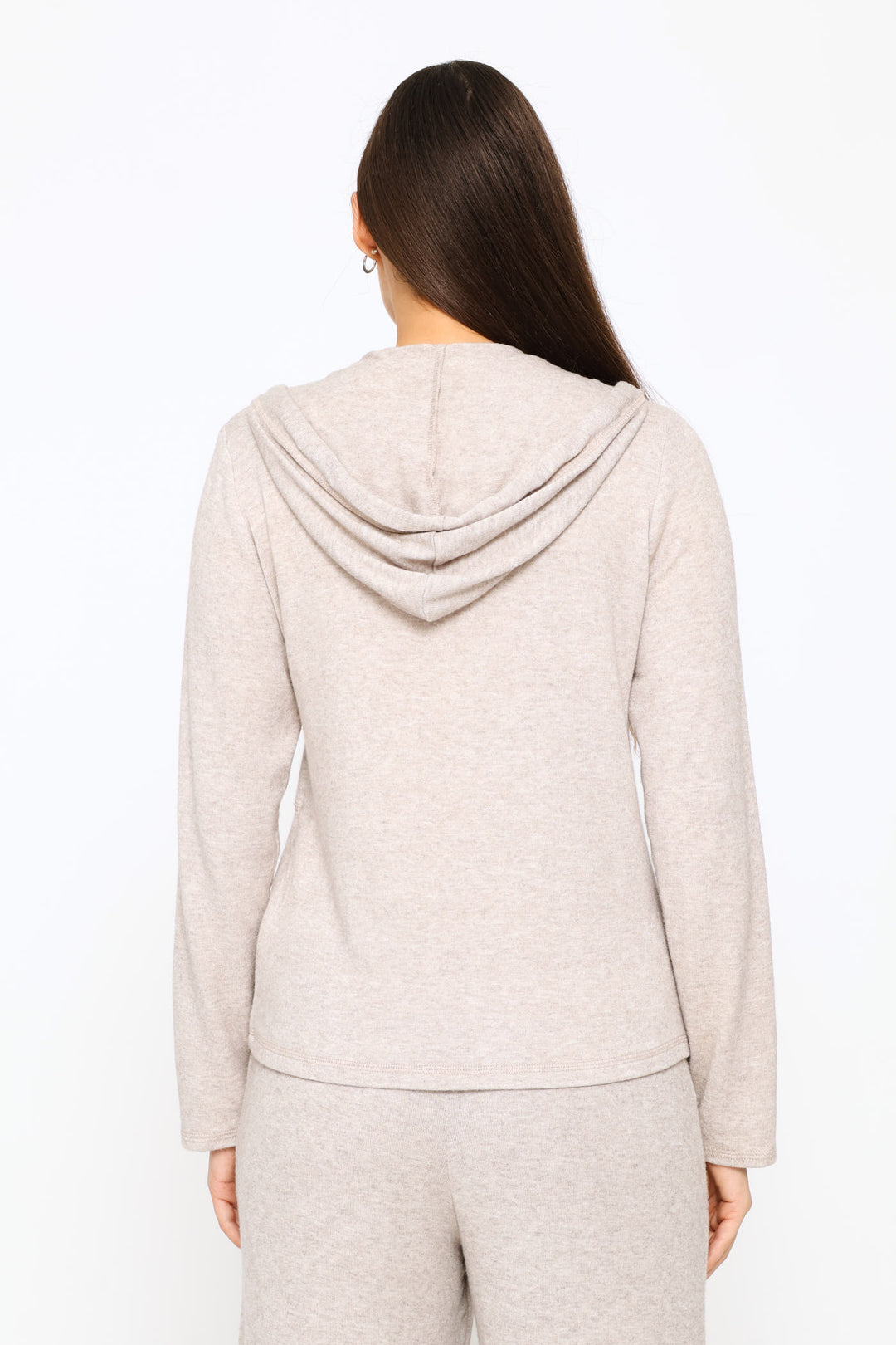 Zip Through Luxe Leisure Hoody - Oatmeal Melange