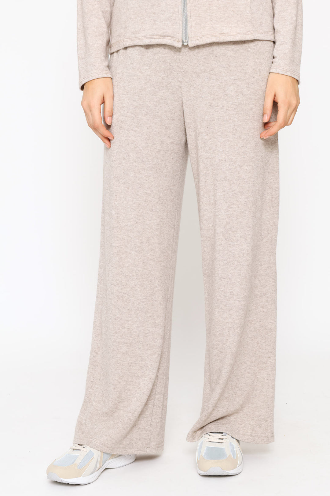 Luxe Leisure Wide Leg Trackpant  - Oatmeal Melange