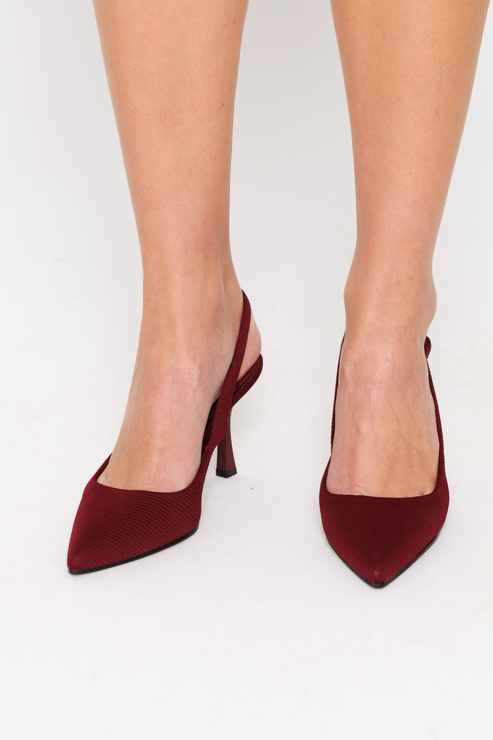 Textured Neoprene Pointy Slingback Heel - Burgundy