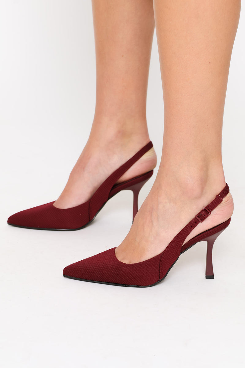 Textured Neoprene Pointy Slingback Heel - Burgundy