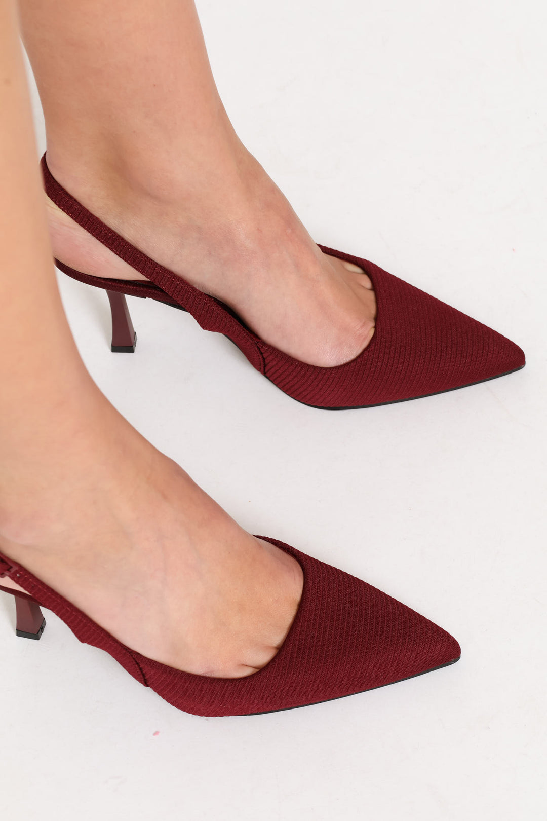 Textured Neoprene Pointy Slingback Heel - Burgundy