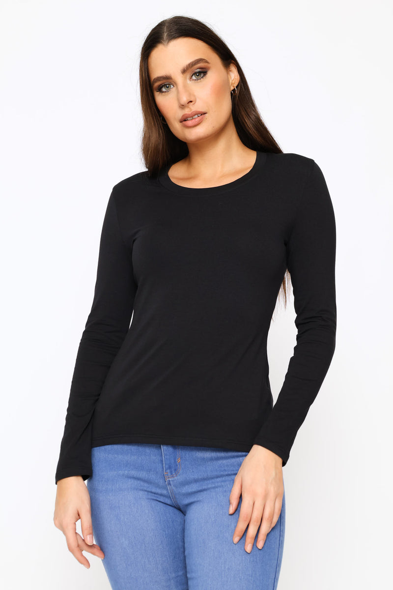 Long Sleeve Modal Blend Regular T-Shirt - Black
