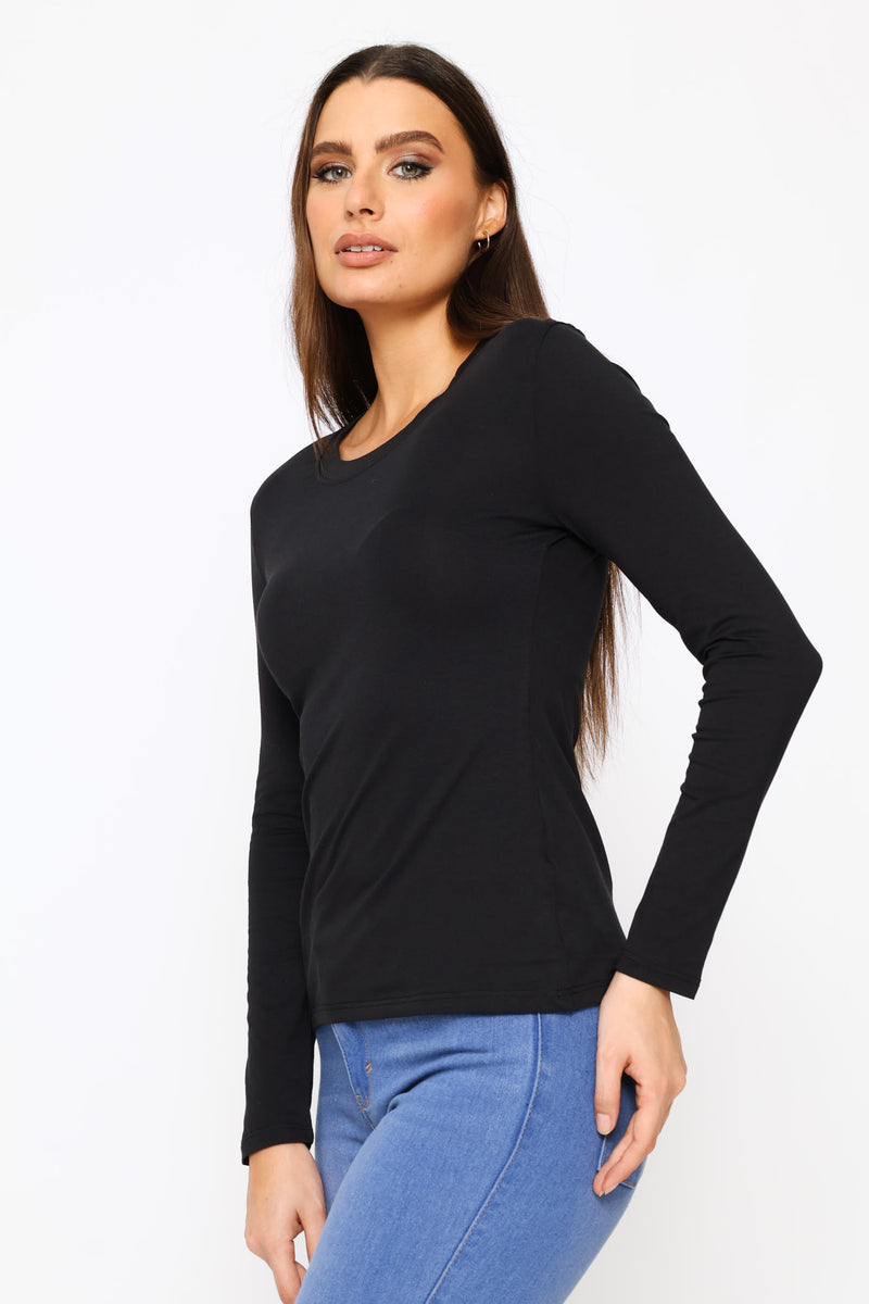 Long Sleeve Modal Blend Regular T-Shirt - Black