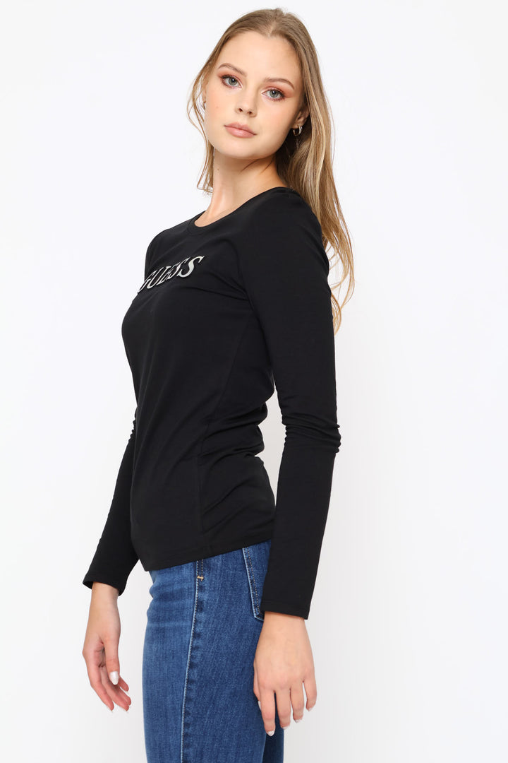 Long Sleeve Embossed Tee - Black