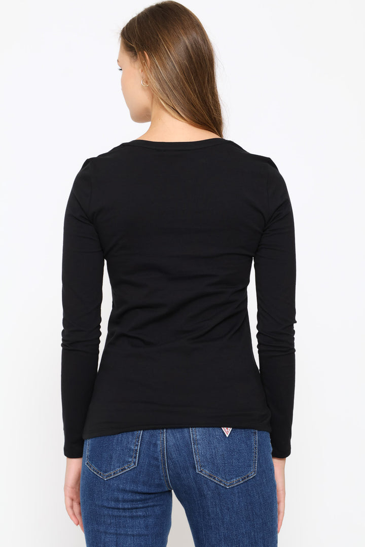 Long Sleeve Embossed Tee - Black