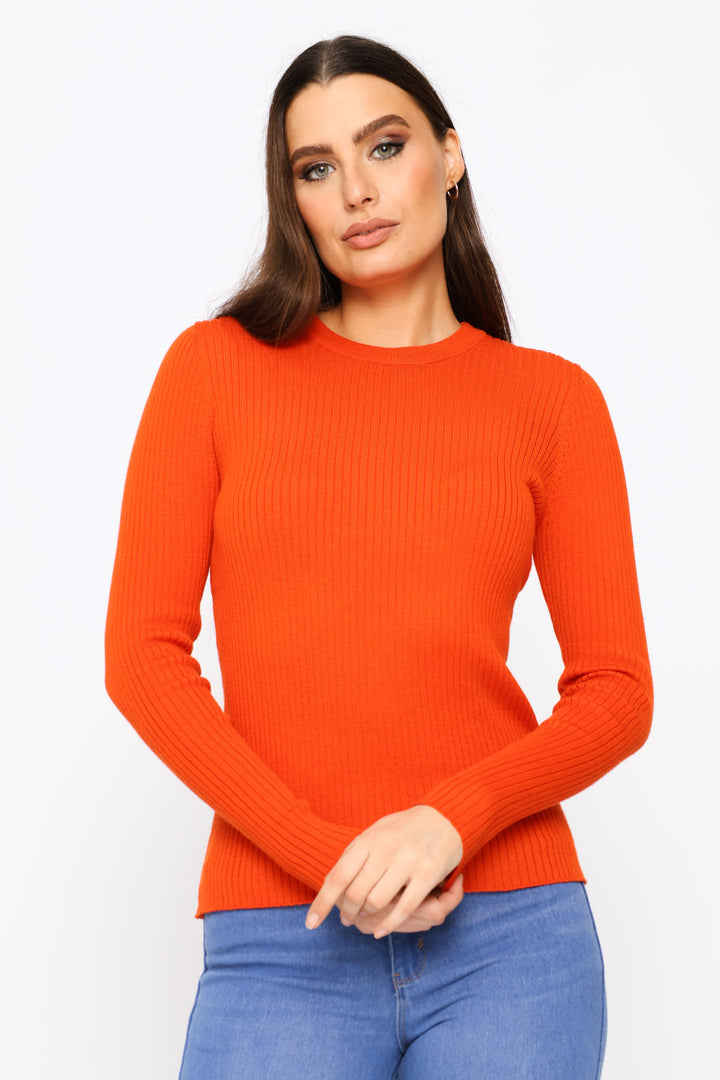 Plain Rib Pullover - Pumpkin