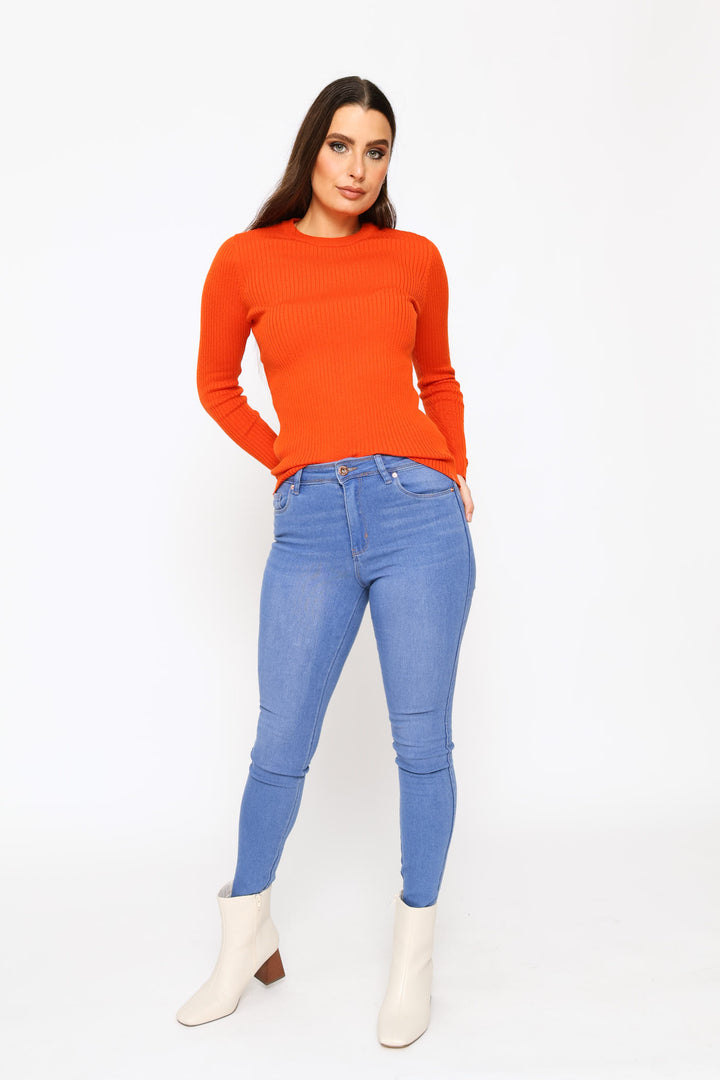 Plain Rib Pullover - Pumpkin