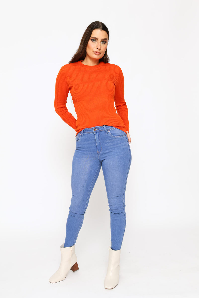 Plain Rib Pullover - Pumpkin