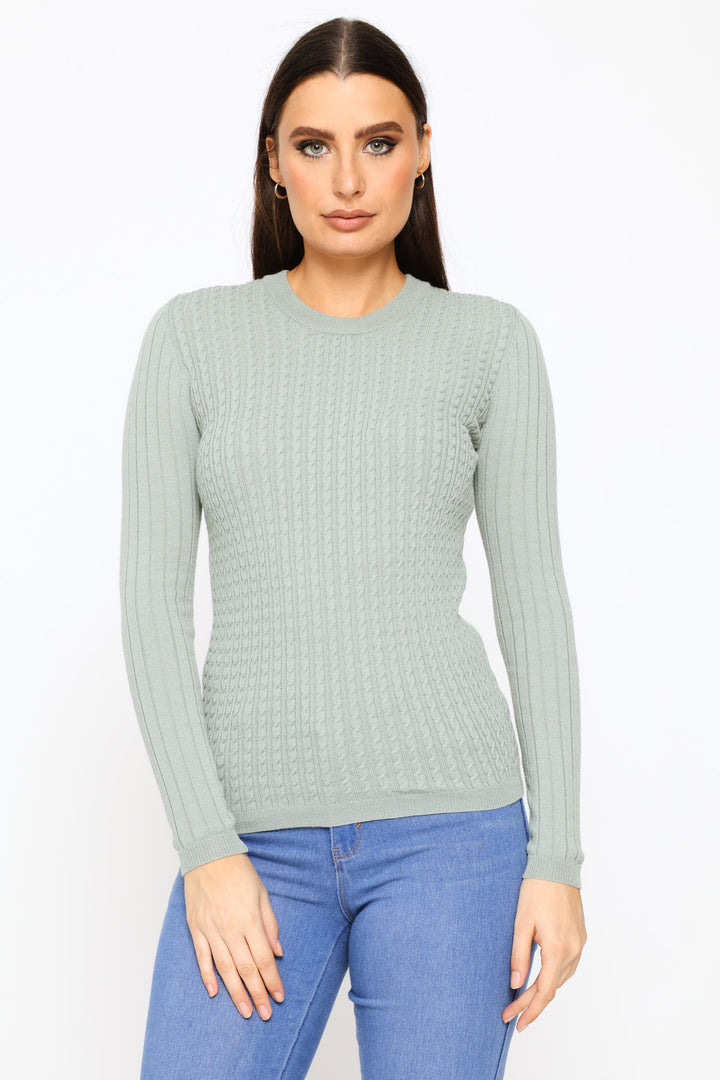 Plain Cable Pullover - Sage