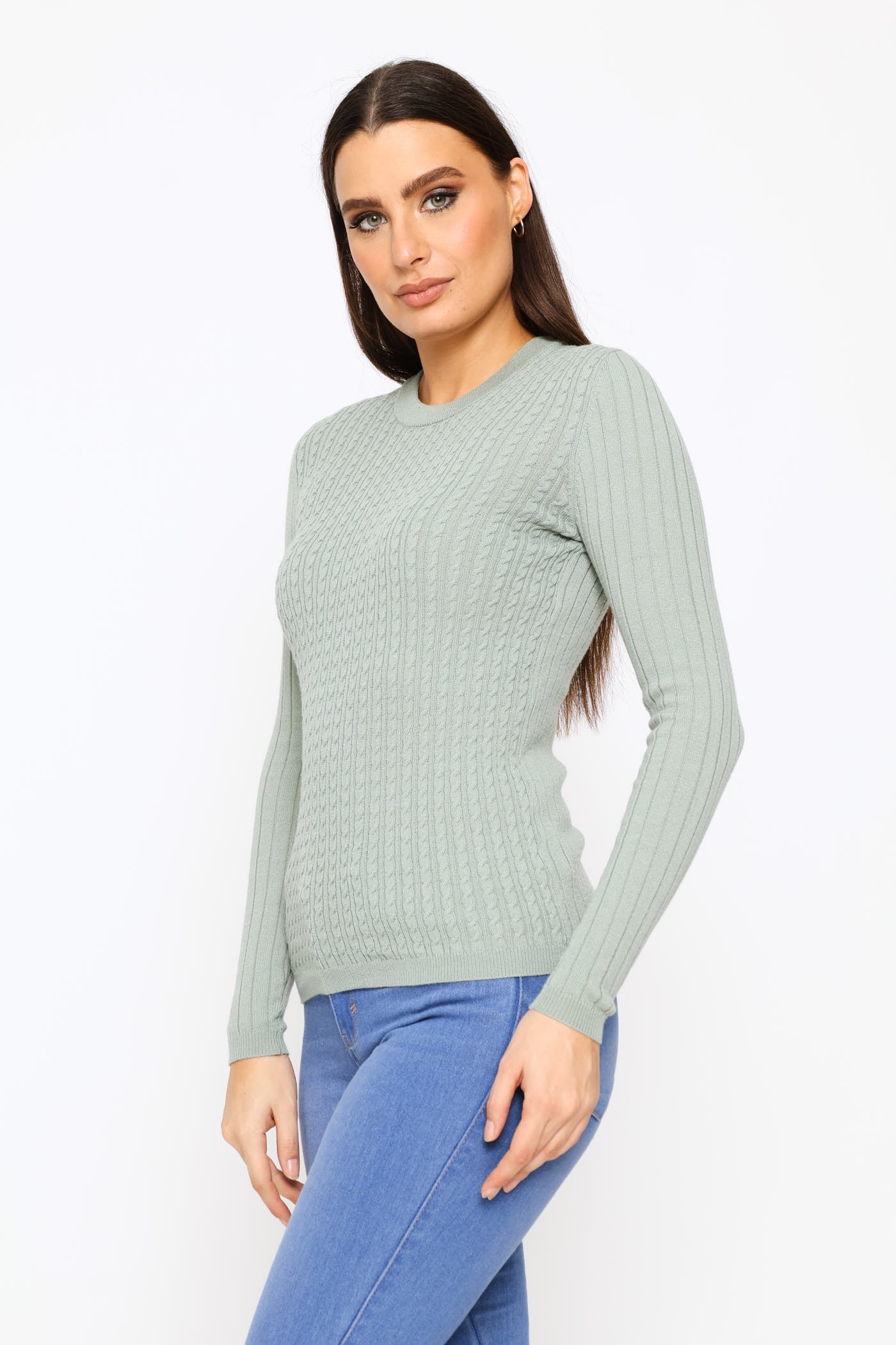 Ladies Plain Cable Pullover - Sage – Edgars