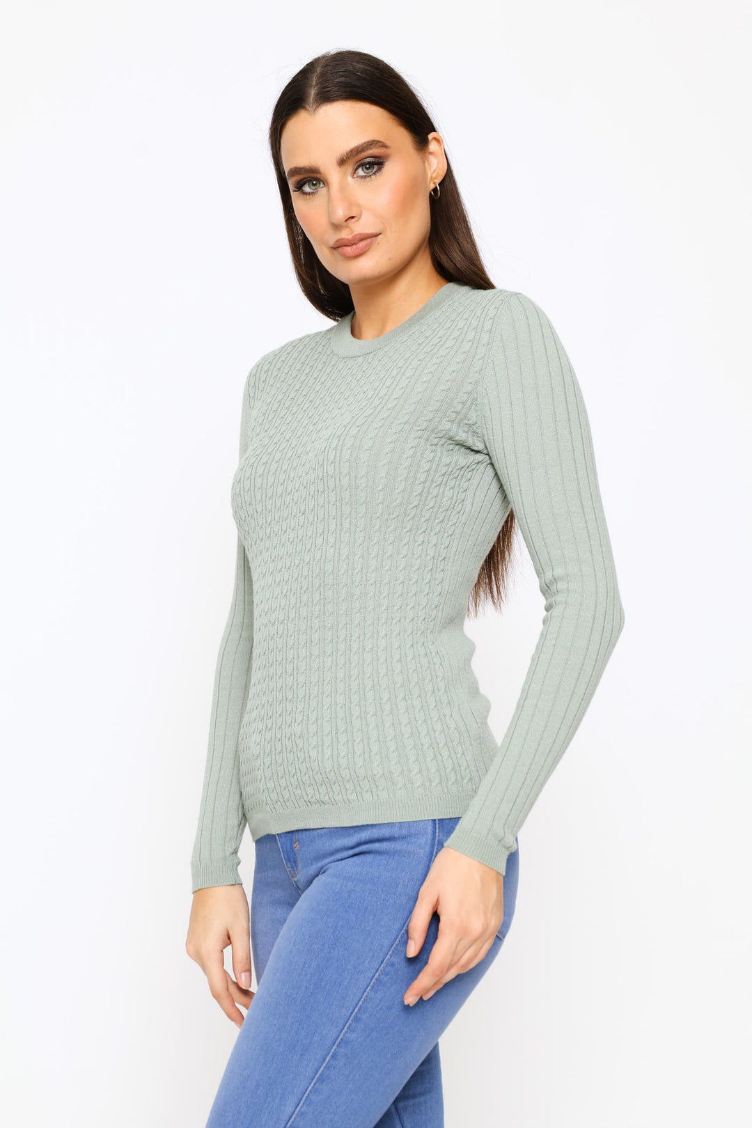 Plain Cable Pullover - Sage