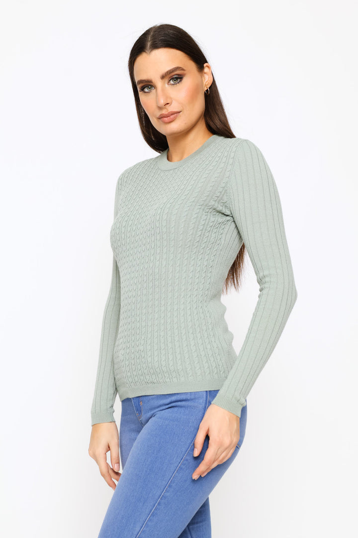 Plain Cable Pullover - Sage