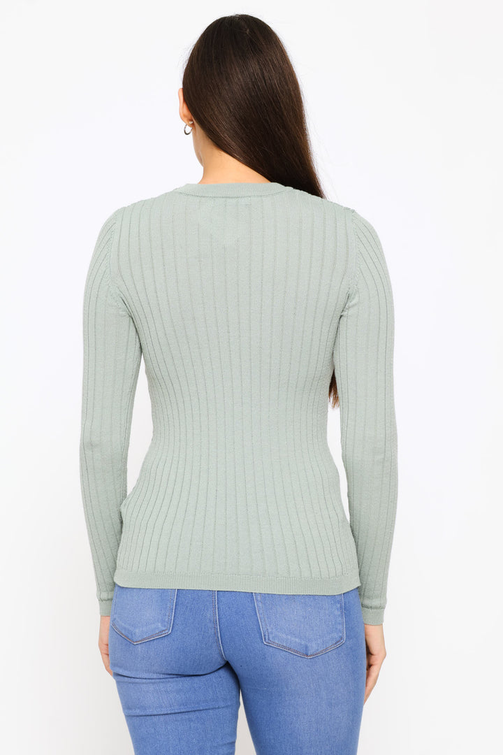 Plain Cable Pullover - Sage