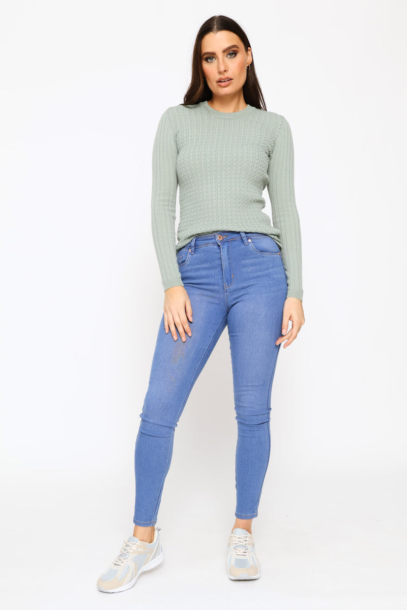 Plain Cable Pullover - Sage