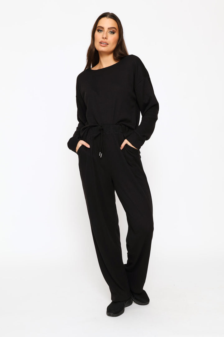 Pull On Waffle Tapered Leg Pant - Black