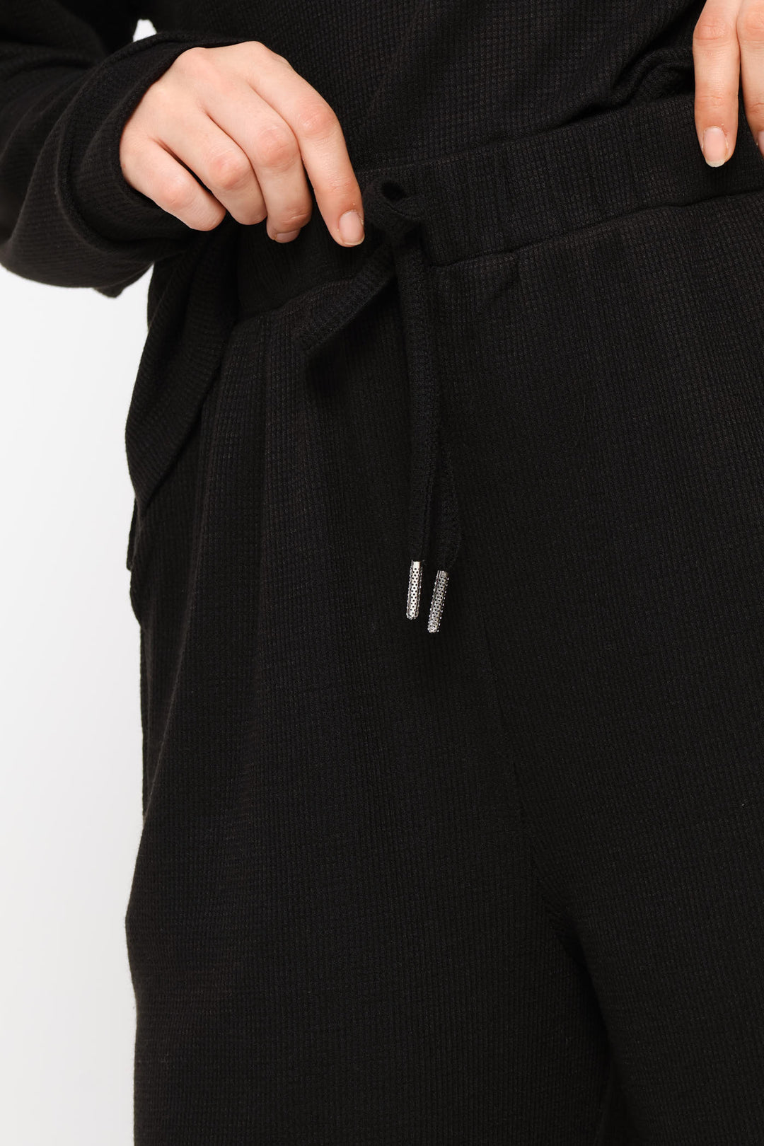 Pull On Waffle Tapered Leg Pant - Black