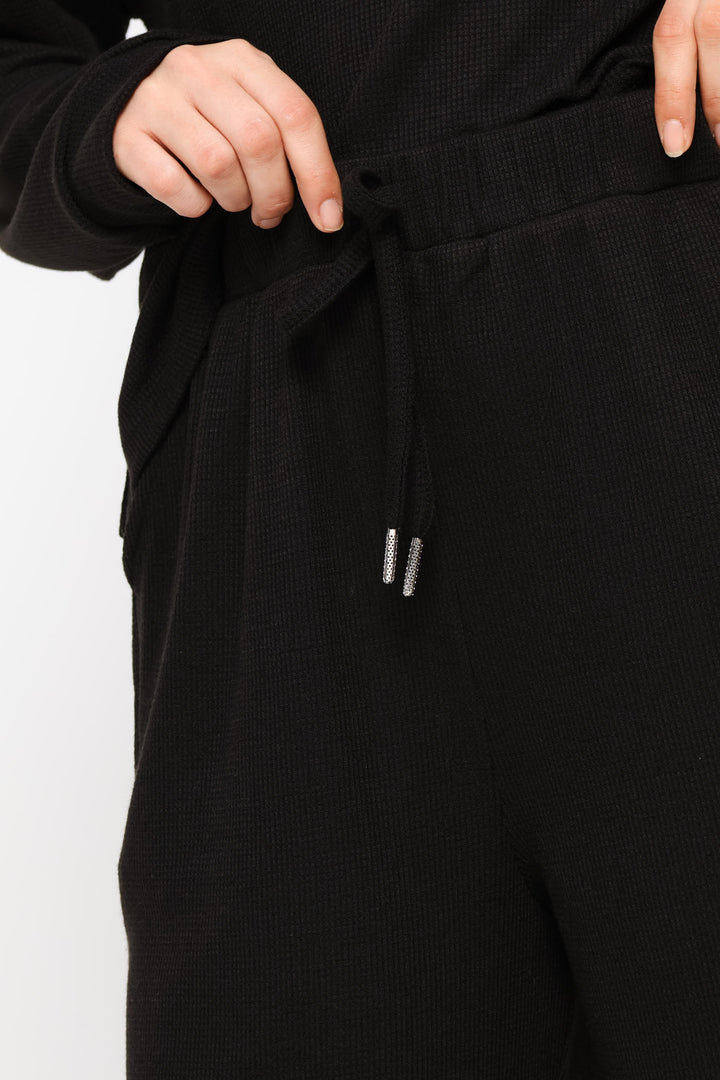 Pull On Waffle Tapered Leg Pant - Black