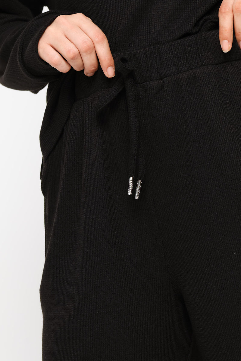 Pull On Waffle Tapered Leg Pant - Black