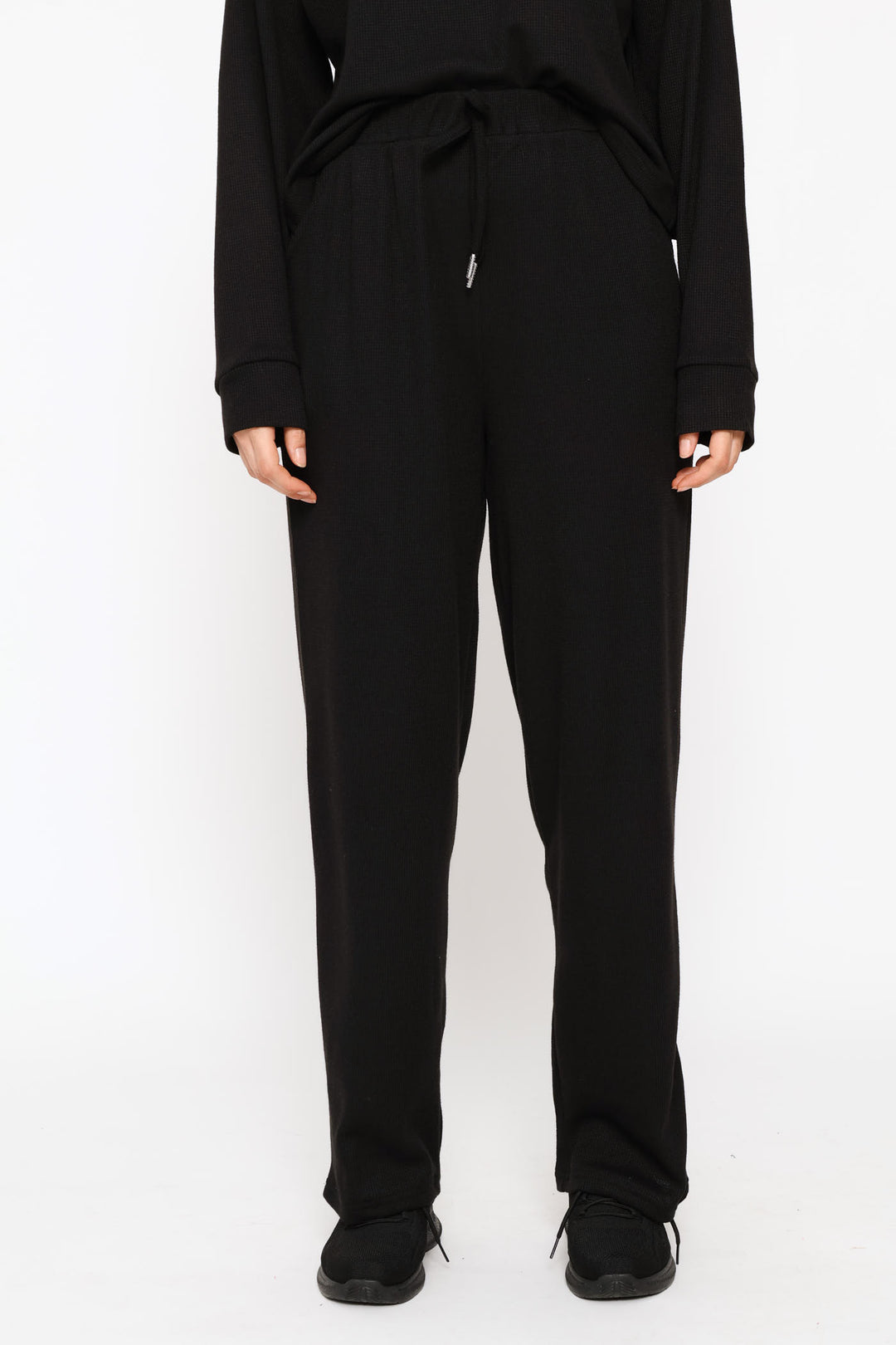 Pull On Waffle Tapered Leg Pant - Black