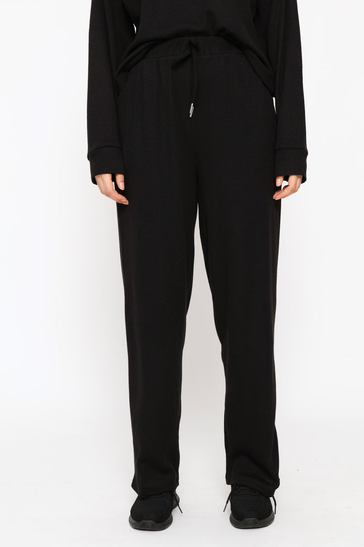 Pull On Waffle Tapered Leg Pant - Black