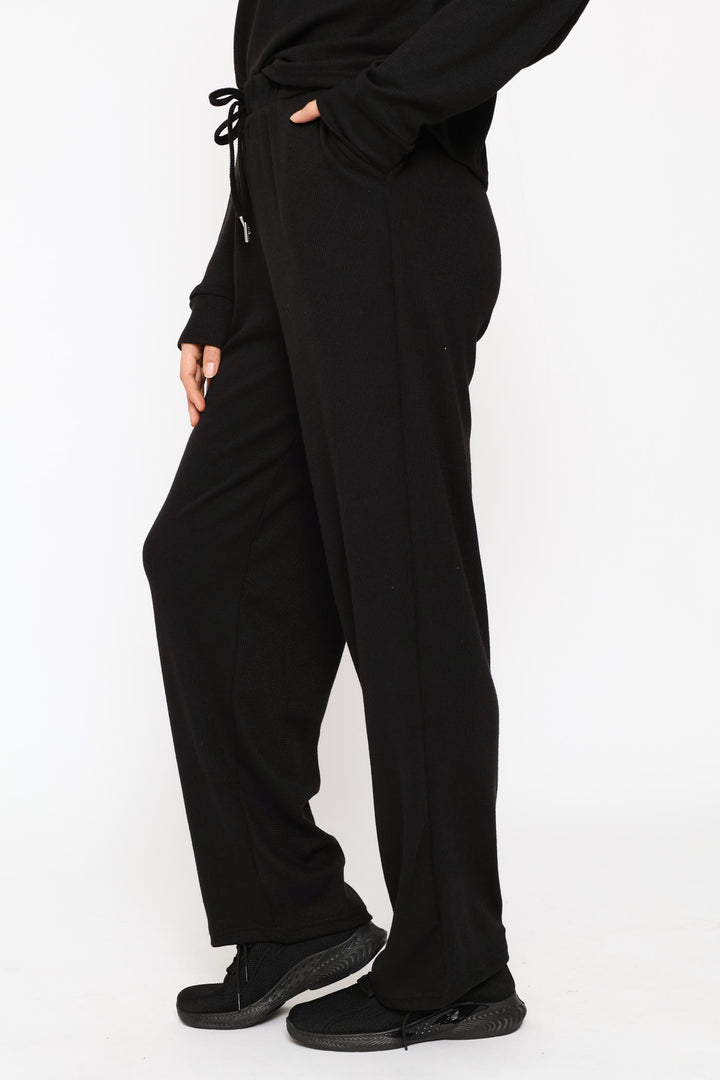 Pull On Waffle Tapered Leg Pant - Black