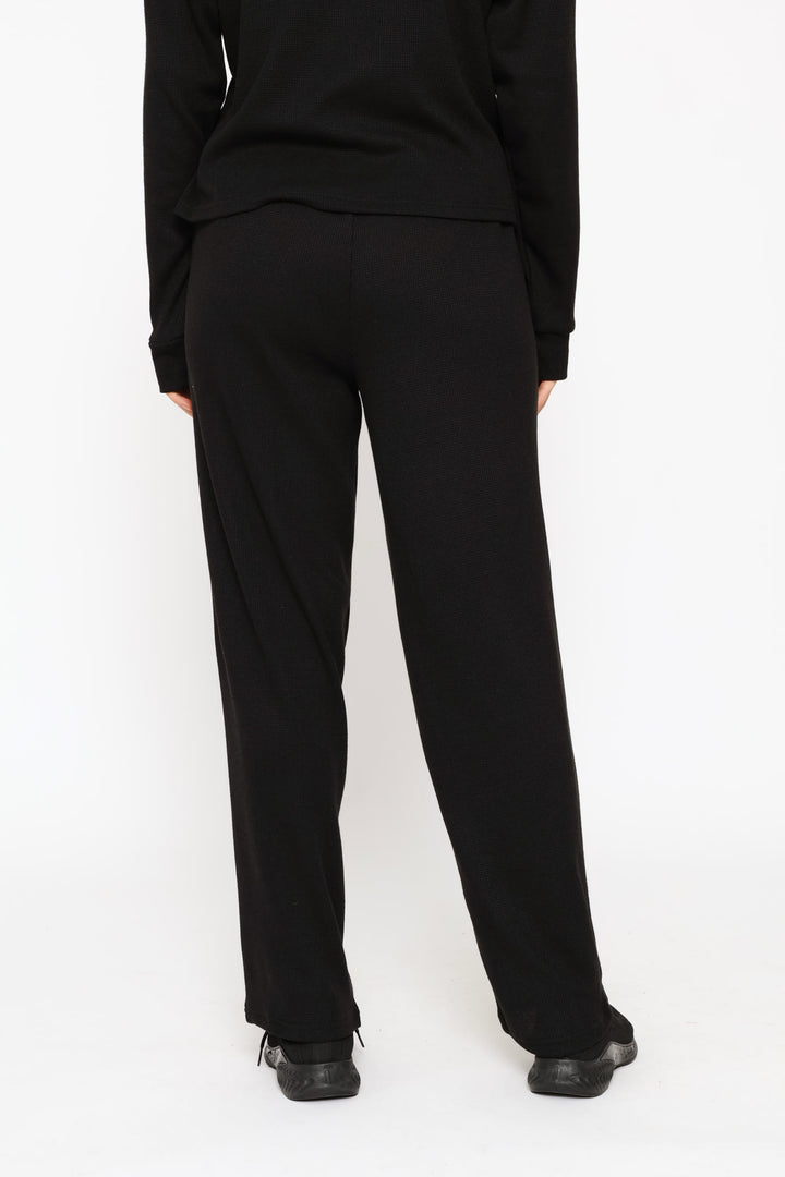 Pull On Waffle Tapered Leg Pant - Black