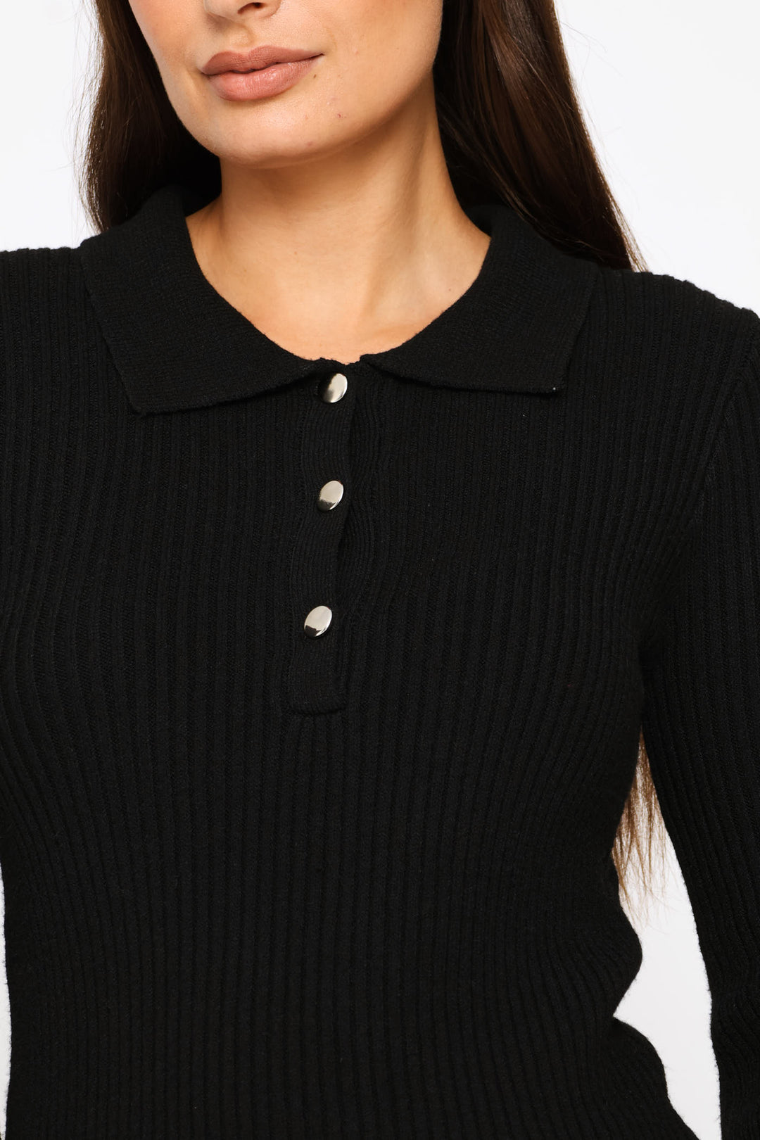 Long Sleeve Quarter Button Pullover - Black