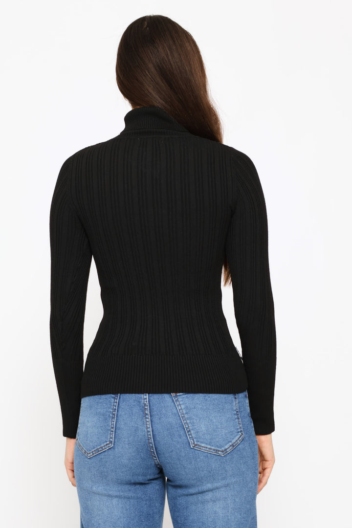 Plain Ribbed Poloneck - Black