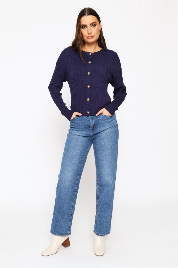 Cable Knit Cardigan - Navy
