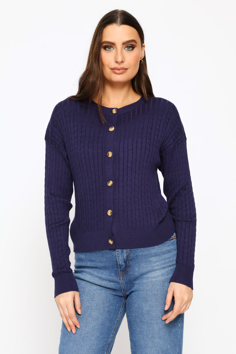Cable Knit Cardigan - Navy