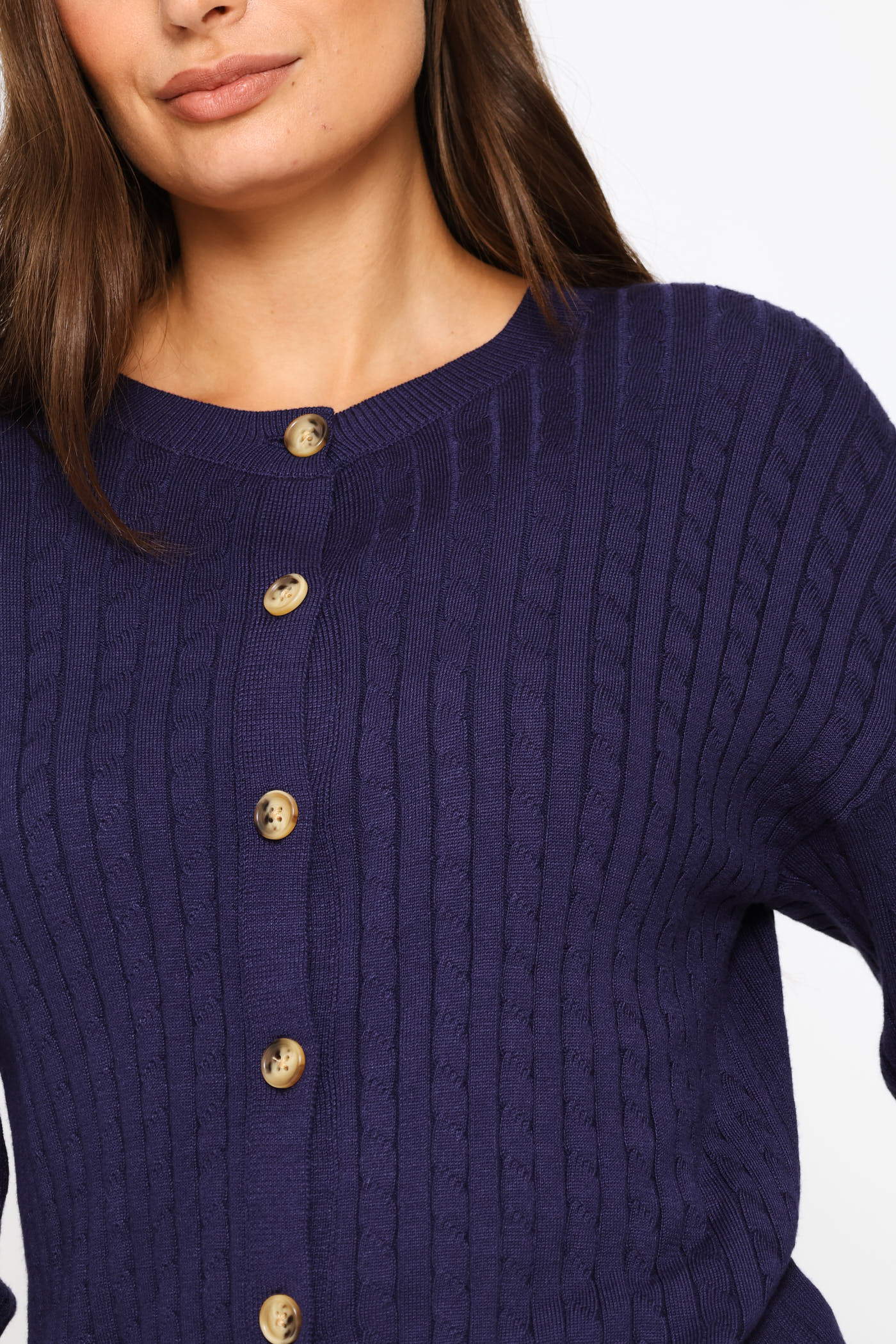 Ladies Cable Knit Cardigan - Navy – Edgars