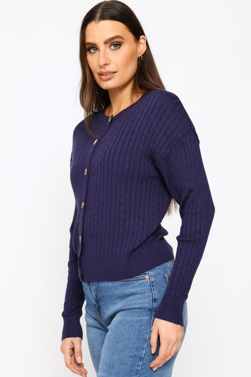 Cable Knit Cardigan - Navy