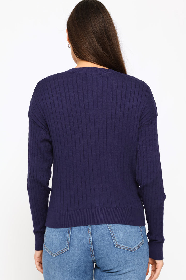 Cable Knit Cardigan - Navy