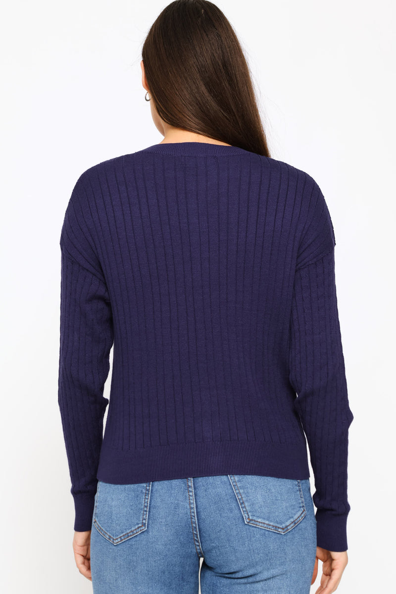 Cable Knit Cardigan - Navy