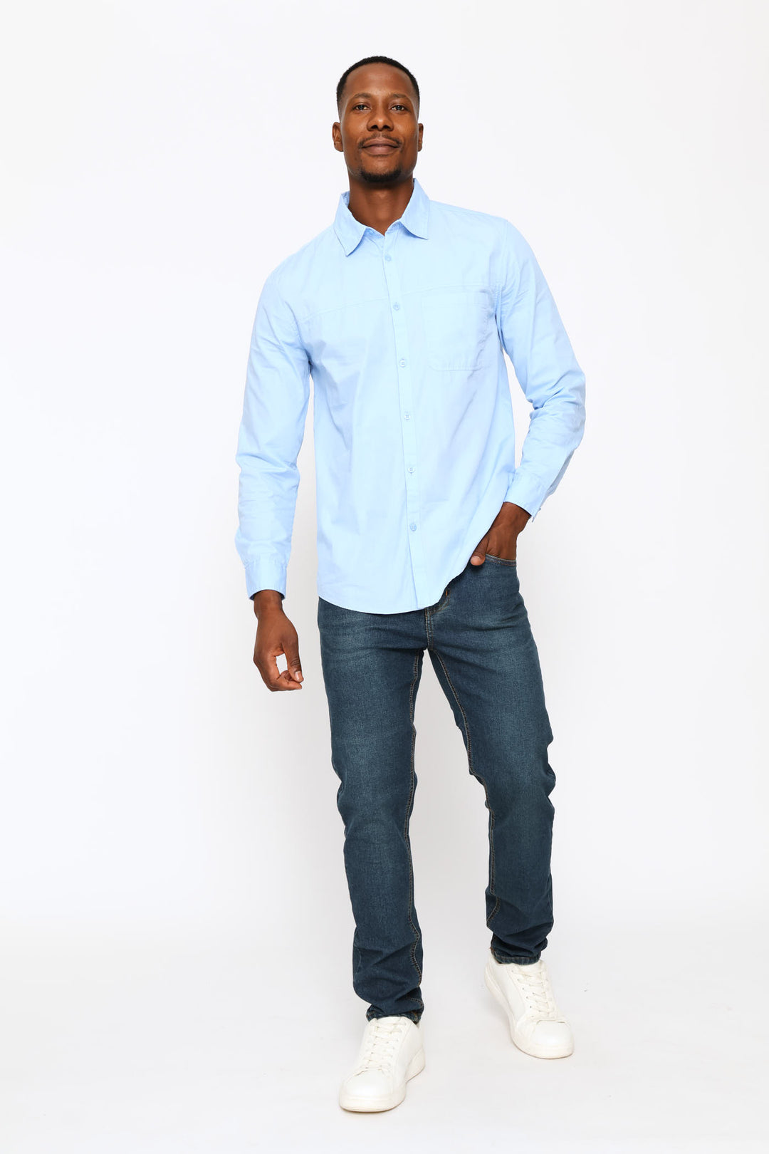 Long Sleeve Panel Poplin Shirt - Light Blue