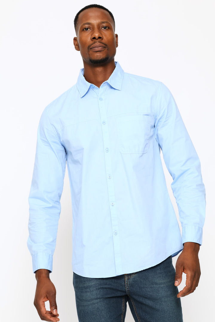 Long Sleeve Panel Poplin Shirt - Light Blue