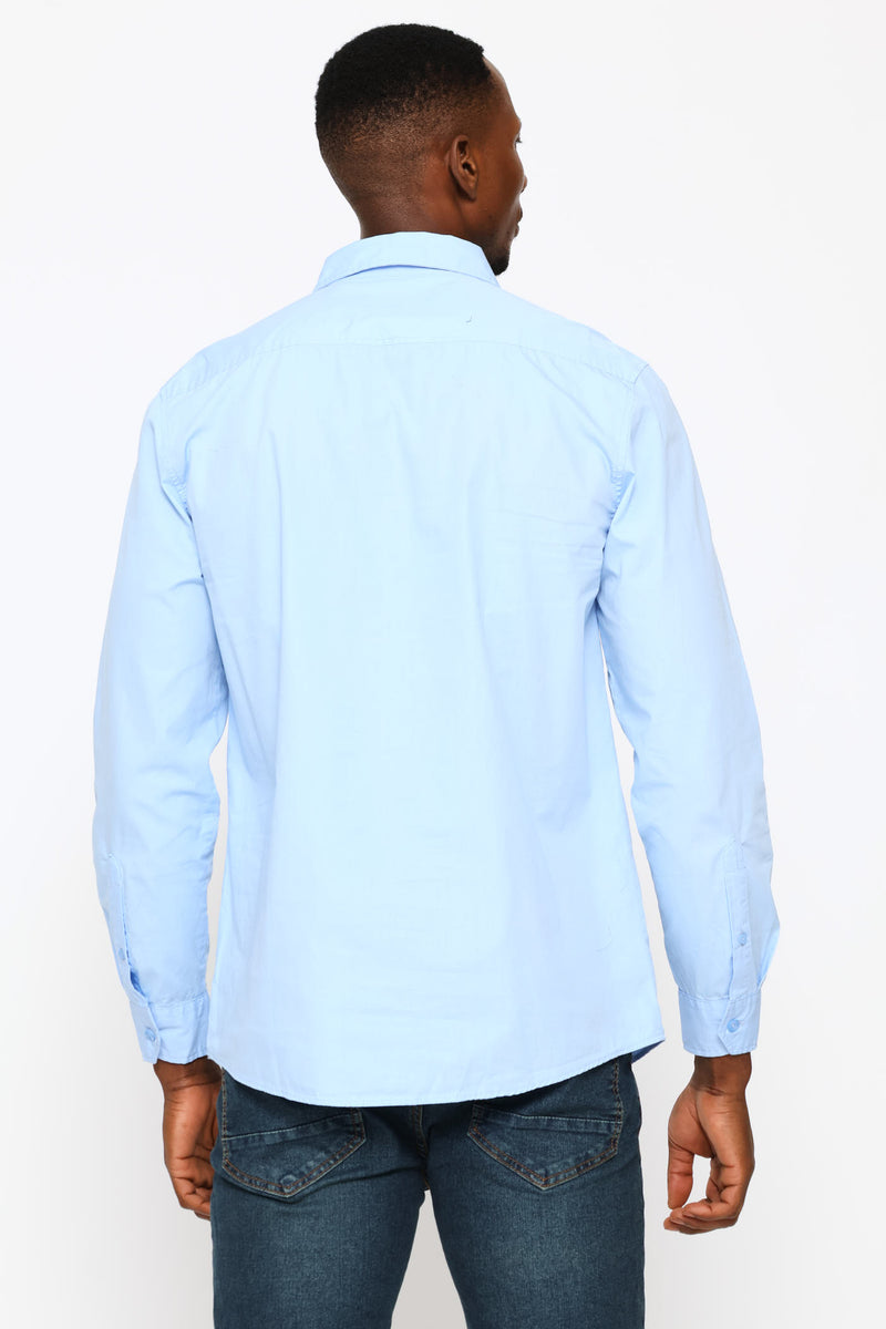 Long Sleeve Panel Poplin Shirt - Light Blue