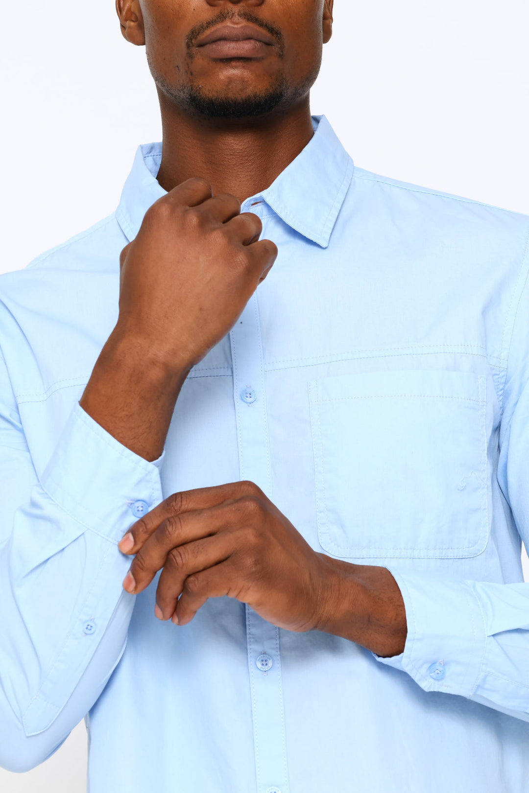 Long Sleeve Panel Poplin Shirt - Light Blue