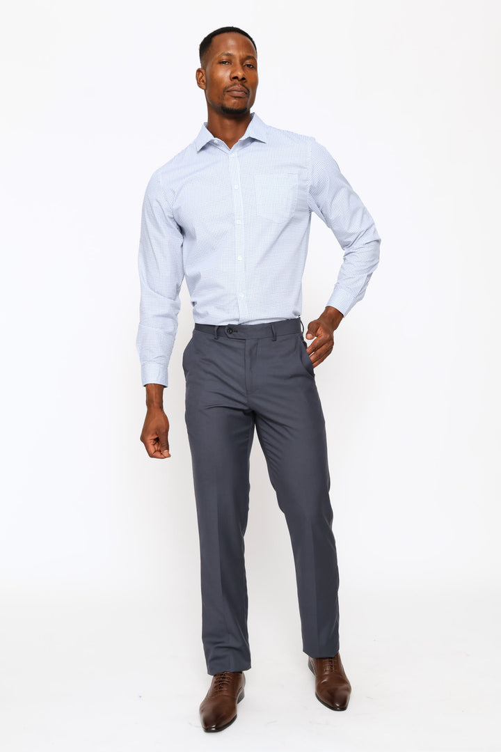 Long Sleeve Regular Fine Grid Check Printed Shirt - White/Blue