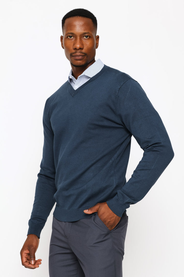 Long Sleeve V-Neck Pullover - Petrol
