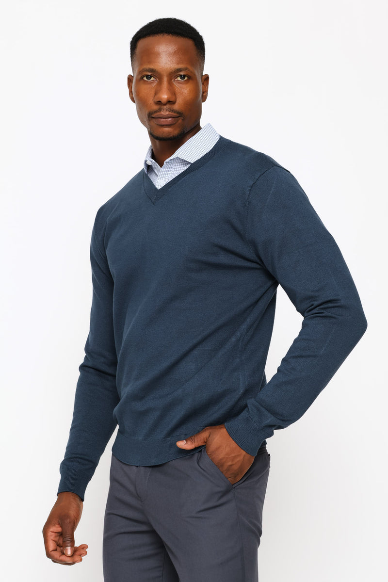 Long Sleeve V-Neck Pullover - Petrol