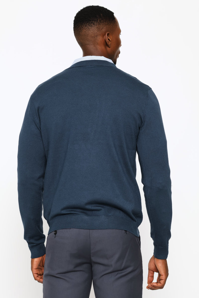 Long Sleeve V-Neck Pullover - Petrol