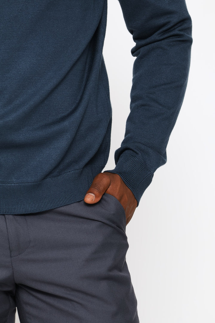 Long Sleeve V-Neck Pullover - Petrol