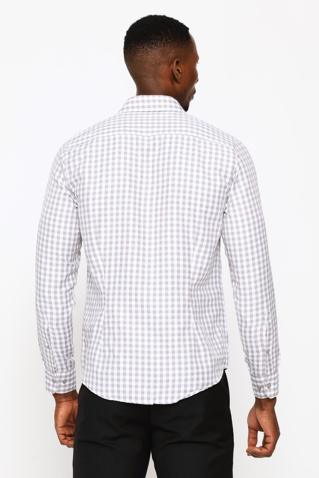 Slim Long Sleeve Check Textured Shirt - Grey/White