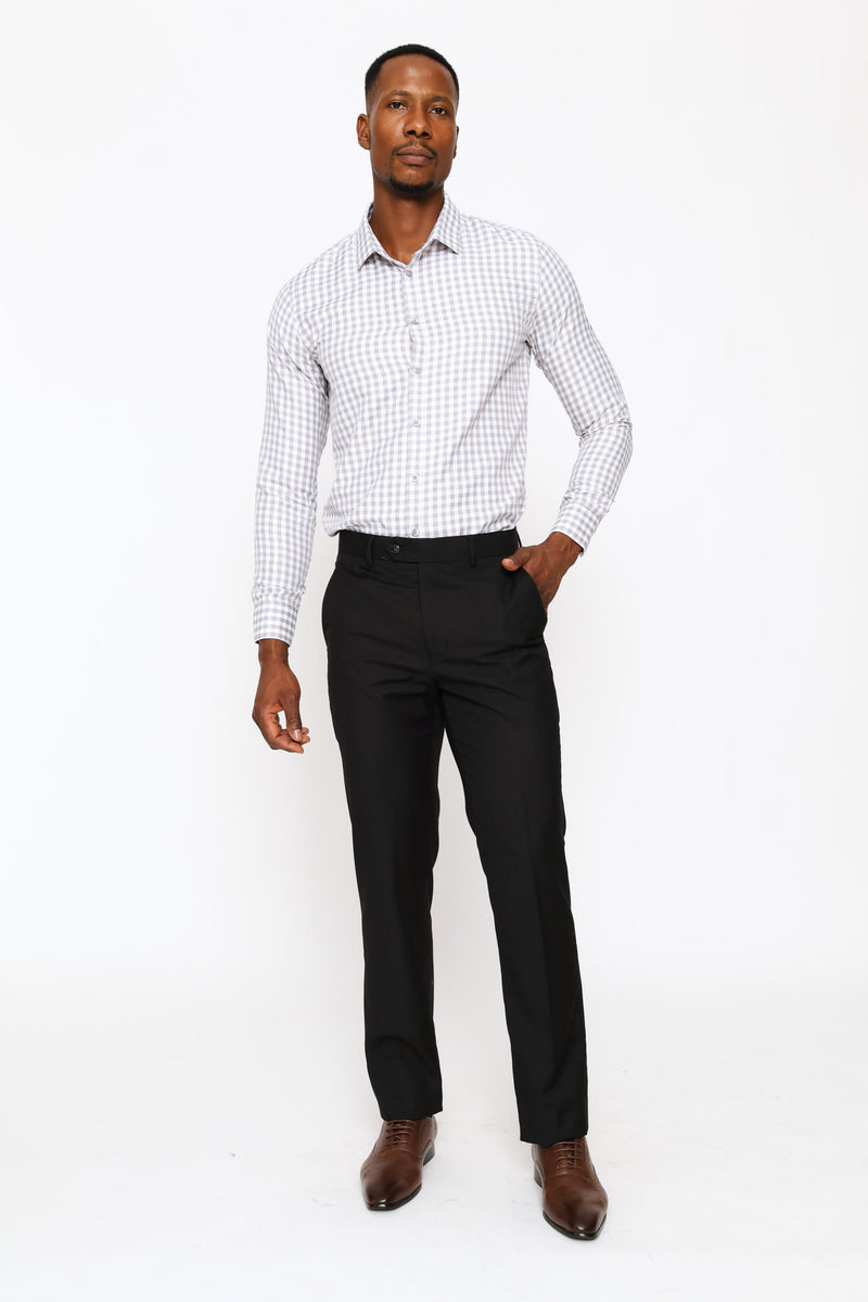Slim Long Sleeve Check Textured Shirt - Grey/White