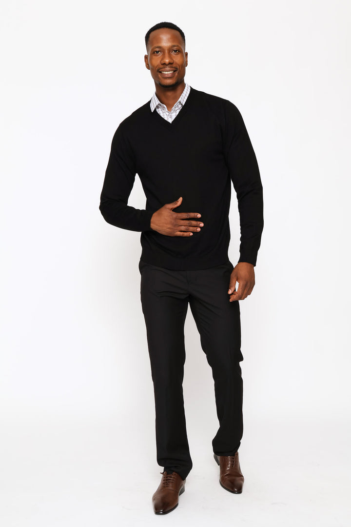 Long Sleeve V-Neck Pullover - Black
