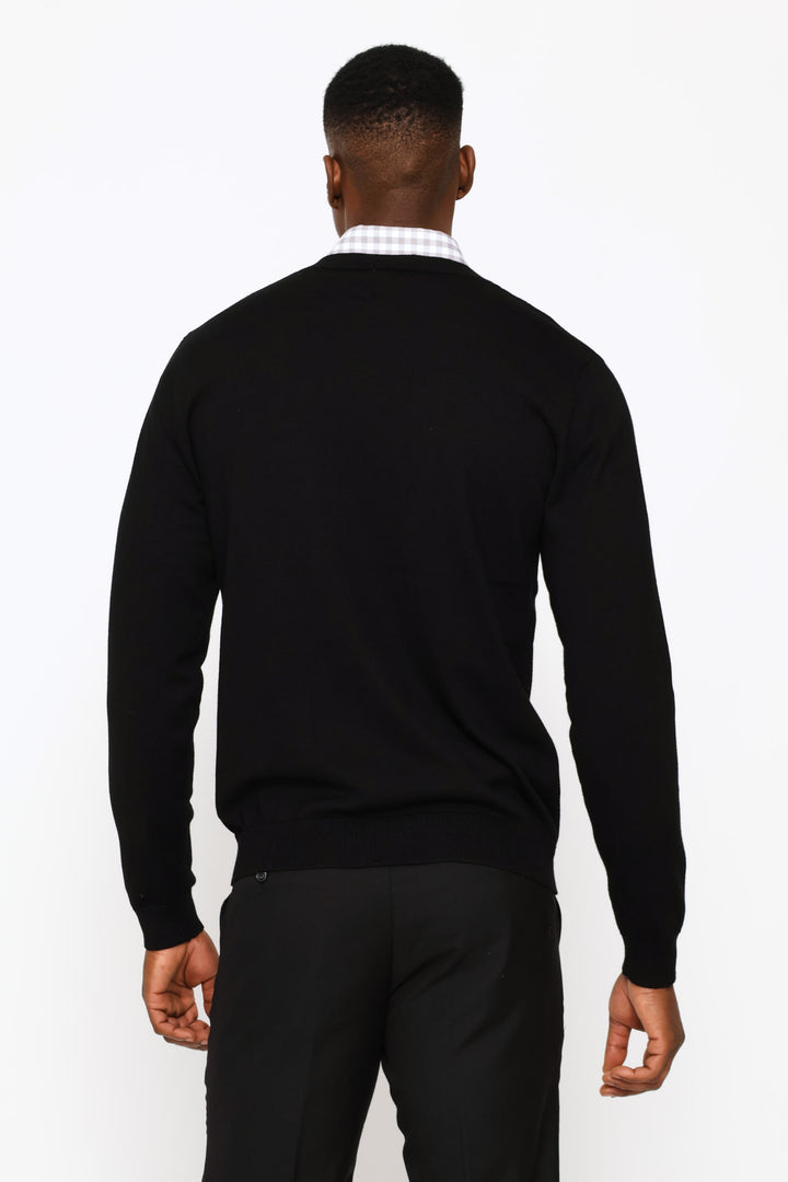Long Sleeve V-Neck Pullover - Black