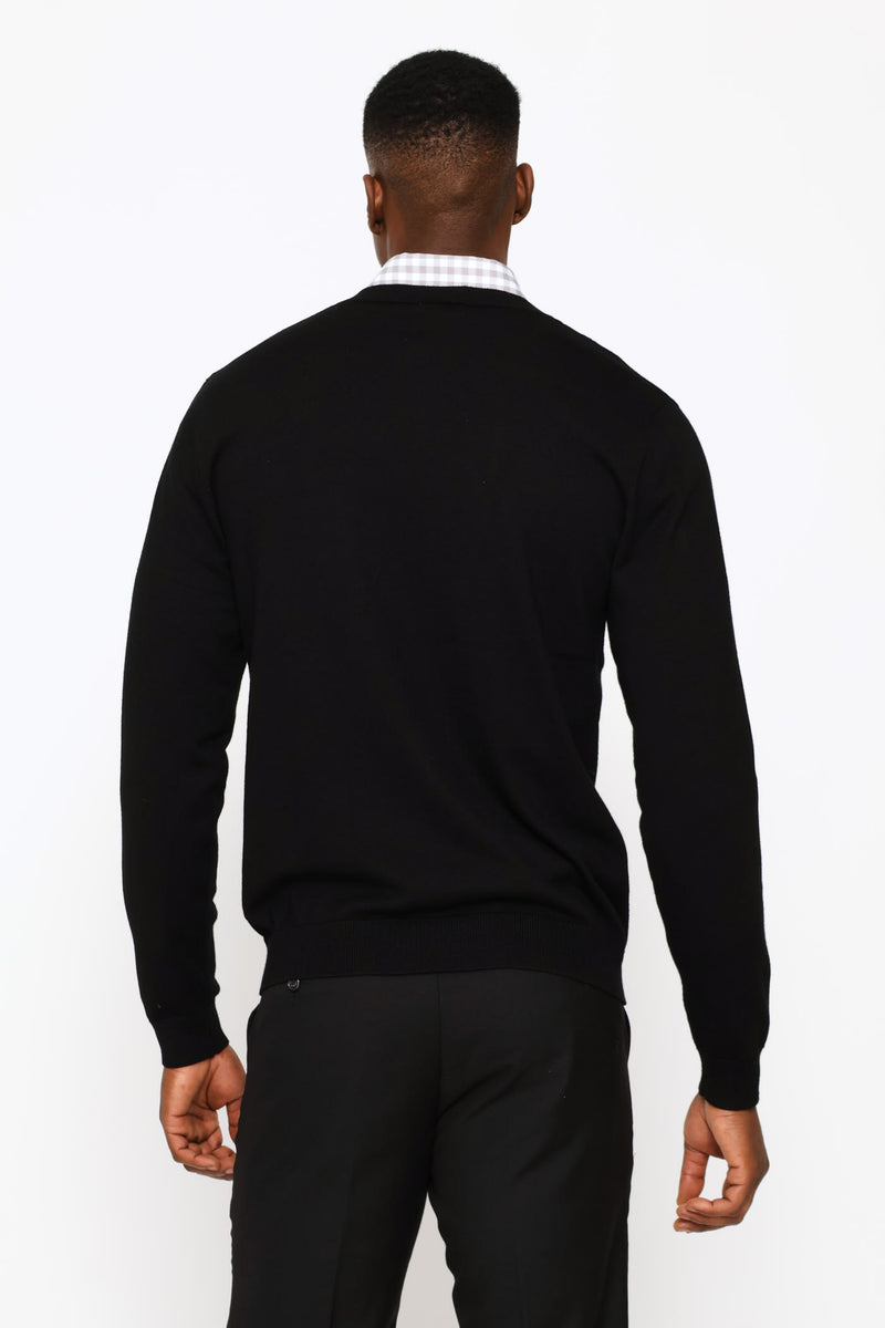 Long Sleeve V-Neck Pullover - Black