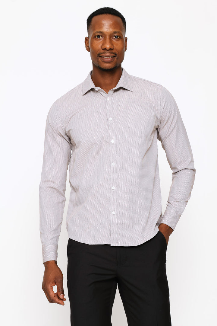 Slim Zig-Zag Textured Shirt - Brown/White