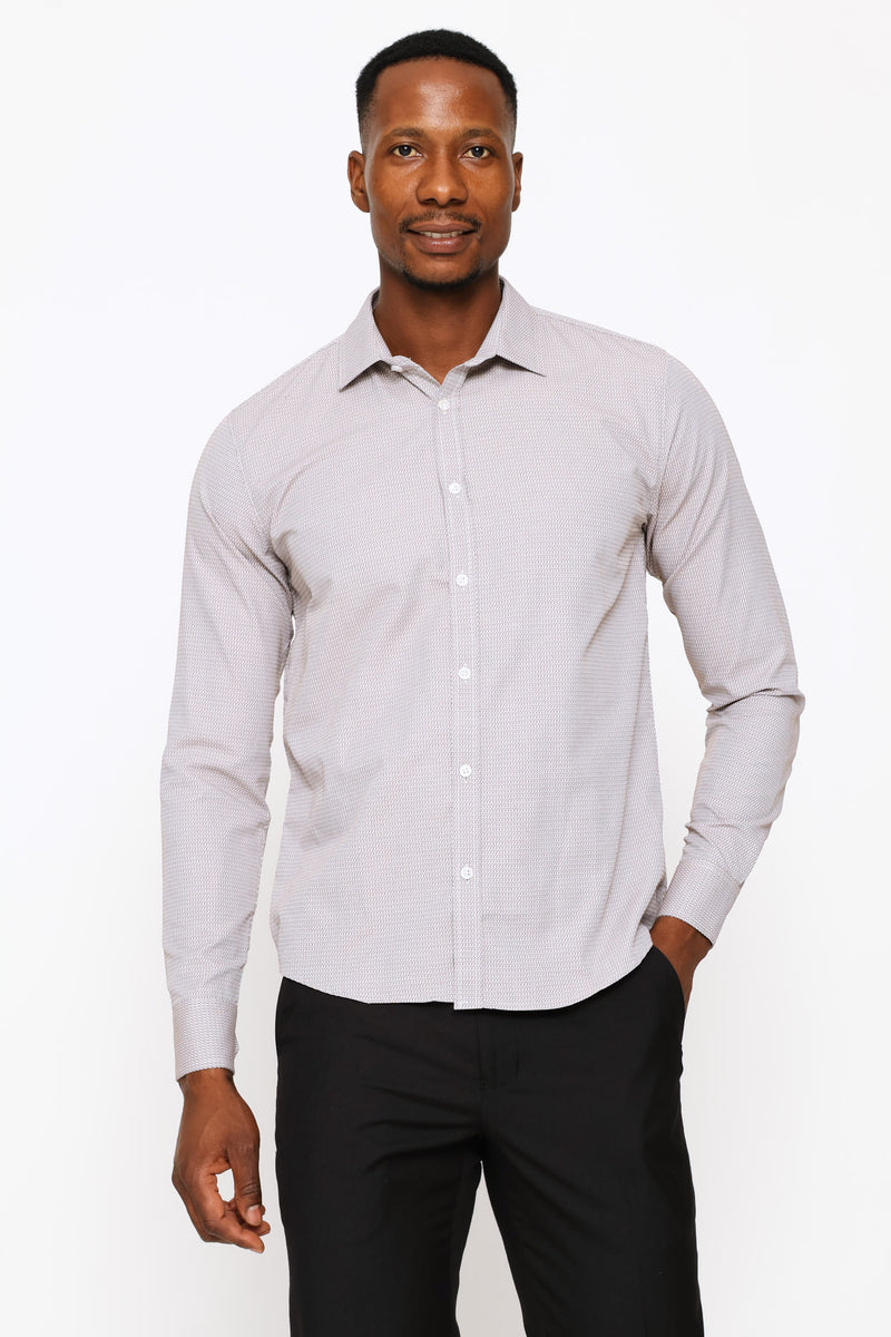 Slim Zig-Zag Textured Shirt - Brown/White